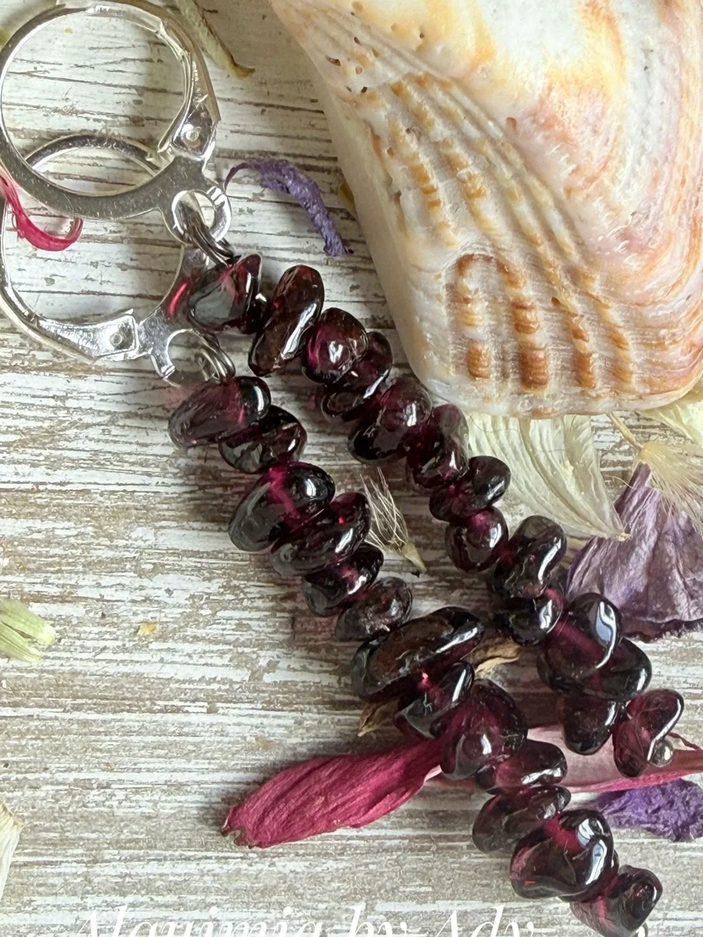 Handmade Deep Purple garnet Beaded Drop Earrings - 2”